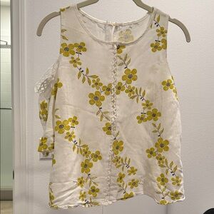 Floral Cold Shoulder Top - Yellow and White